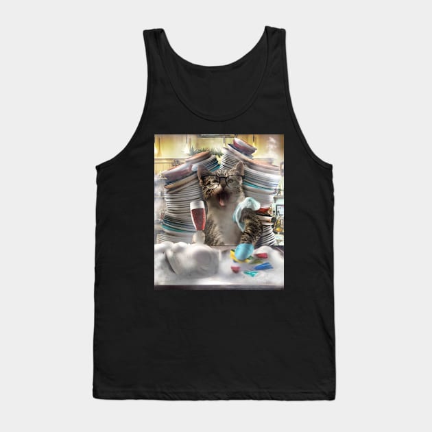 Cat Washing Dishes Tank Top by Random Galaxy